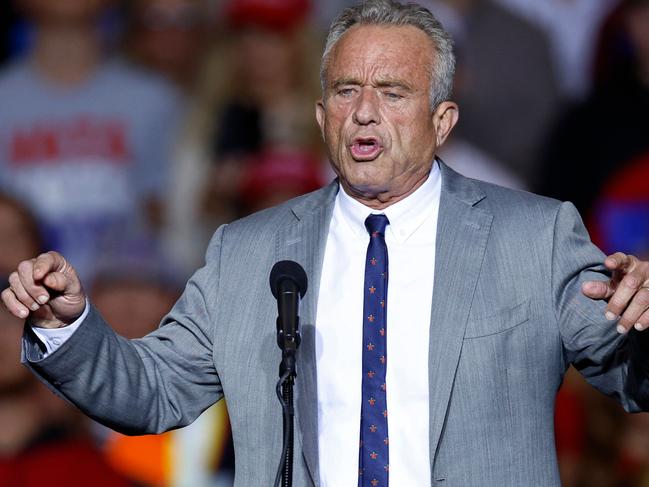 Former Republican presidential candidate Robert F. Kennedy Jr. gestures as he speaks ahead of Former US President and Republican presidential candidate Donald Trump at a campaign rally at the Fiserv Forum in Milwaukee, Wisconsin, November 1, 2024. (Photo by KAMIL KRZACZYNSKI / AFP)