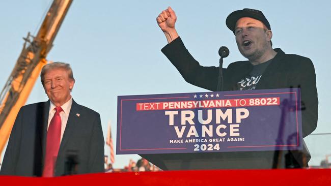 Donald Trump and Elon Musk on the campaign trail. Picture: AFP.