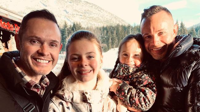 Michael and Andrew Tierney on a skiing trip to Whistler with their daughters.