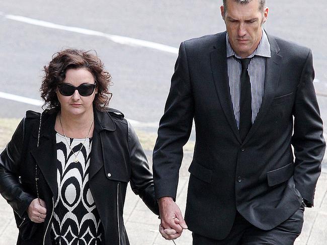 Goodwin arrives at Gosford Court with her husband Mick in May, 2018, where she faced a charge of drink diving. Picture: Mark Scott