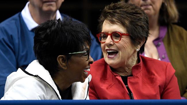 Gladys Knight shares a laugh with Billie Jean King in Asheville, North Carolina. Picture: Getty Images