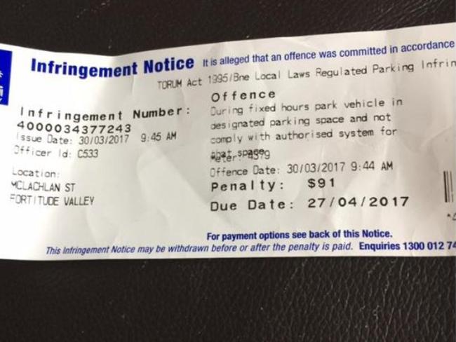 Ms Jane’s parking fine. Picture: Facebook