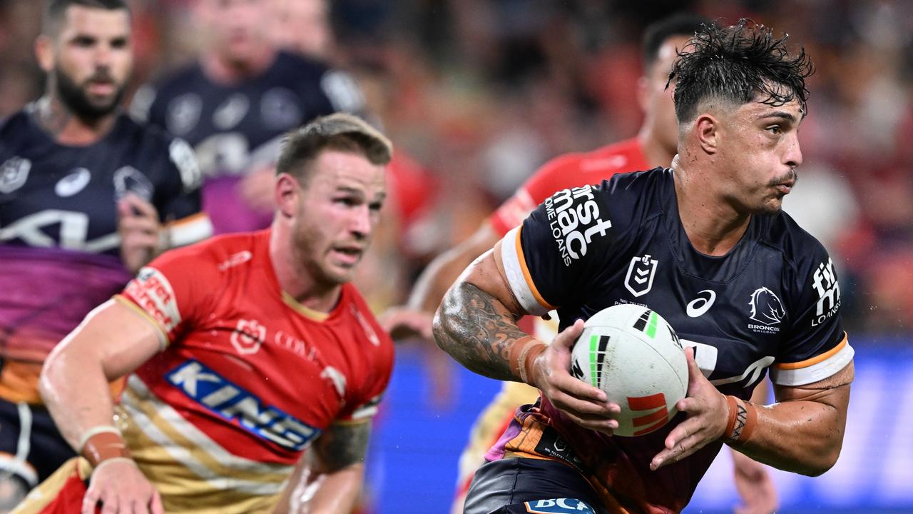 Kotoni Staggs has scored the matchwinner in the inaugural Battle of Brisbane. Picture: Getty Images. Picture: Getty Images.