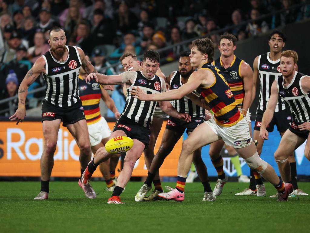 Butters finished with a Showdown record 42 disposals. Picture: James Elsby/AFL Photos