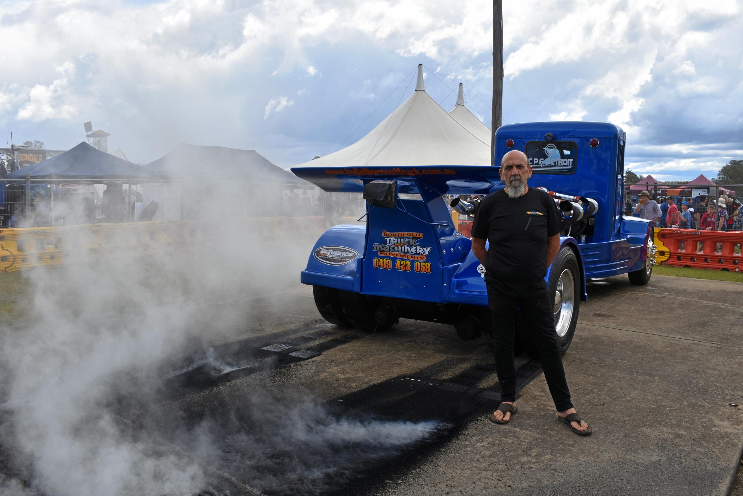 Laurie William of Beerwah with his Bullet Burnout Truck. Picture: Arthur Gorrie