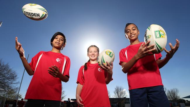 Dre Iosefo, Charlotte Jackson and Zyon Iosefo will represent Victoria in touch rugby. Picture: Hamish Blair