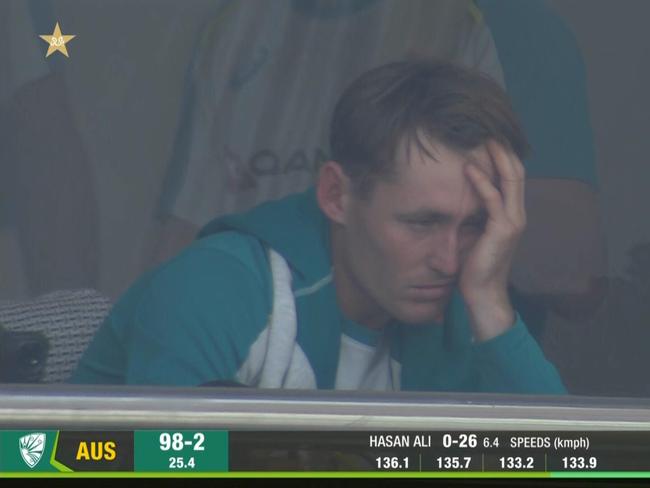 Marnus Labuschagne following his first-innings duck in Karachi. Photo: Fox Sports