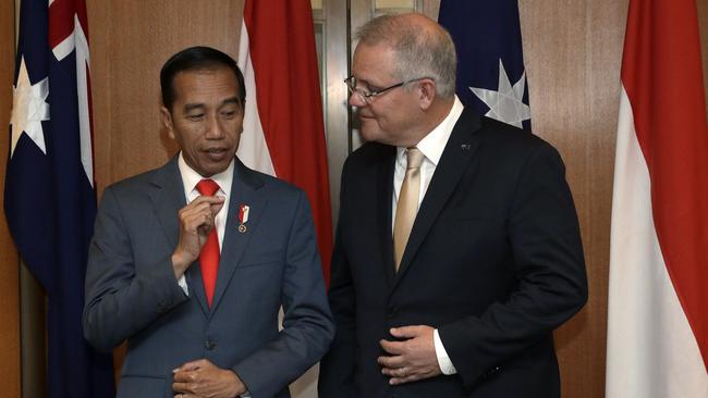 Indonesian President Joko Widodo with then-prime minister Scott Morrison in 2020. Picture: Getty Images