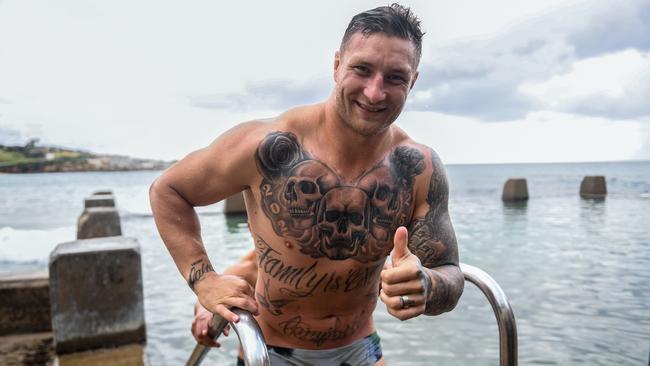 Tariq Sims was one of several NRL stars to hit Jamberoo Action Park. Picture: file photo