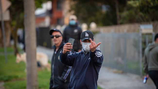 Residents exchanged words with police. Picture: Jason Edwards