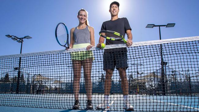 Tennis couple Maddison Inglis and Jason Kubler at the Pat Rafter Tennis Centre in Brisbane on Friday. Picture: Glenn Hunt