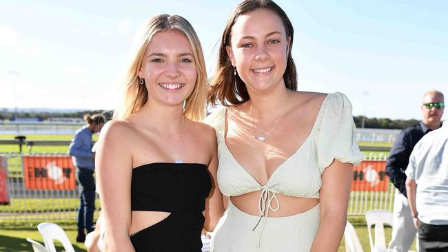 Olivia Swan and Ella Piovesan at Ladies Oaks Day, Caloundra. Picture: Patrick Woods.