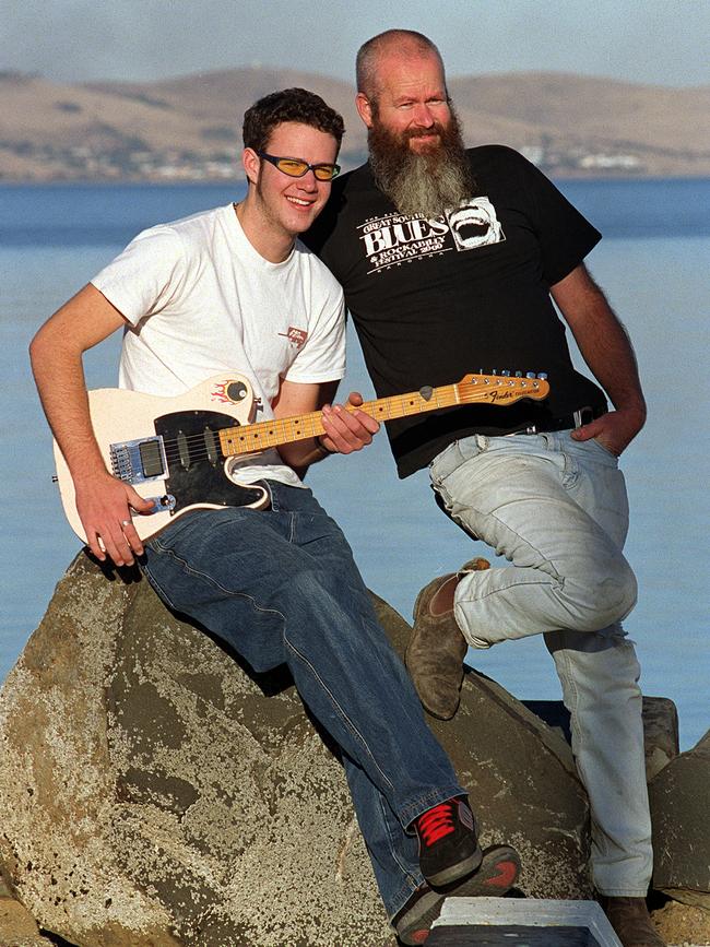 Pete Cornelius with his father Bruce in 2005. Picture: Barry Winburn