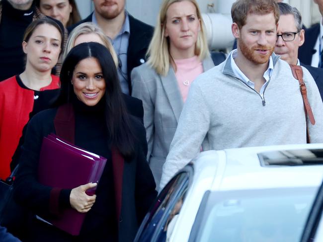 15/10/2018: Meghan Markle and Prince Harry arrive at Sydney International Airport on Monday morning. Hollie Adams/The Australian