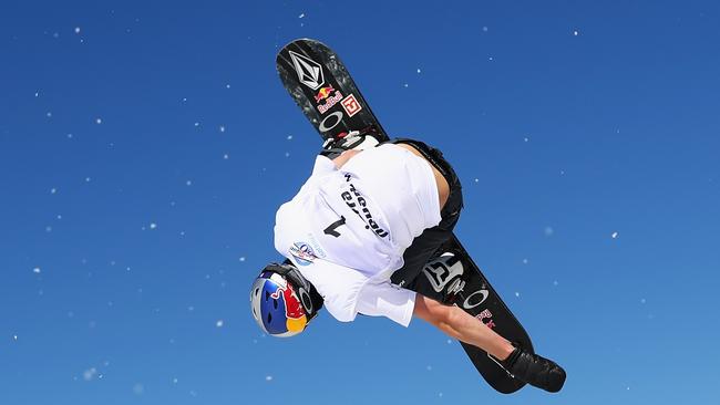 Scotty James soars on the way to victory on the halfpipe at the world championships in Spain.