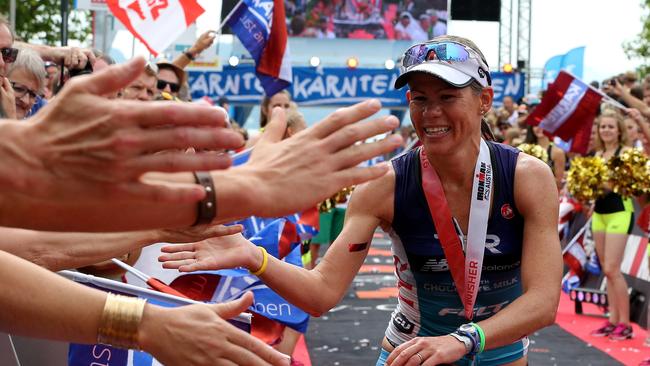 Mirinda Carfrae after winning Ironman Austria — her only ironman this year.