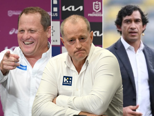 Kevin Walters (L) and Johnathan Thurston (R) have called out Michael Maguire (centre) and his Broncos.