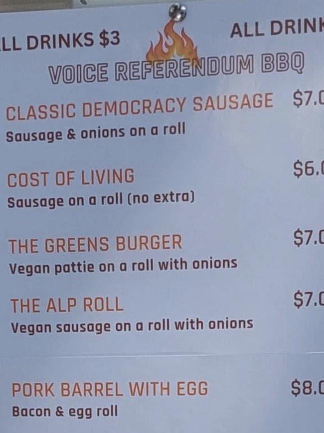 The 'cost-of-living' democracy sausage was a feature during the 2022 Voice referendum voting day. Picture: Supplied