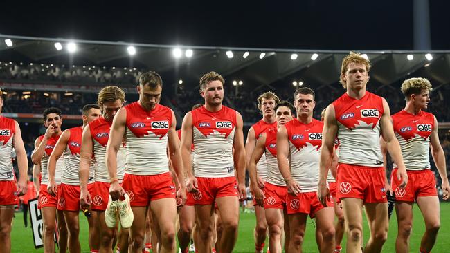 The Swans were once again humilated by Geelong. (Photo by Quinn Rooney/Getty Images)