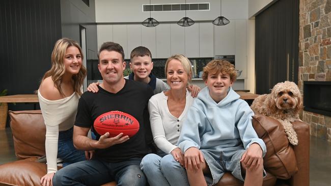 Jade Sheedy with wife Kelly and children, from left, Ava, 16, Max, 11, and Will, 15, and dog, Louie. Picture: Keryn Stevens