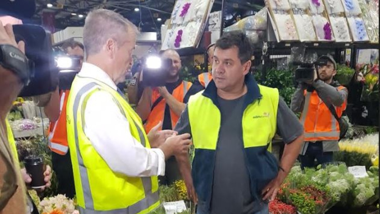 Voter Rick Mileto took on a highly-visible Bill Shorten this morning. Picture: Sam Clench