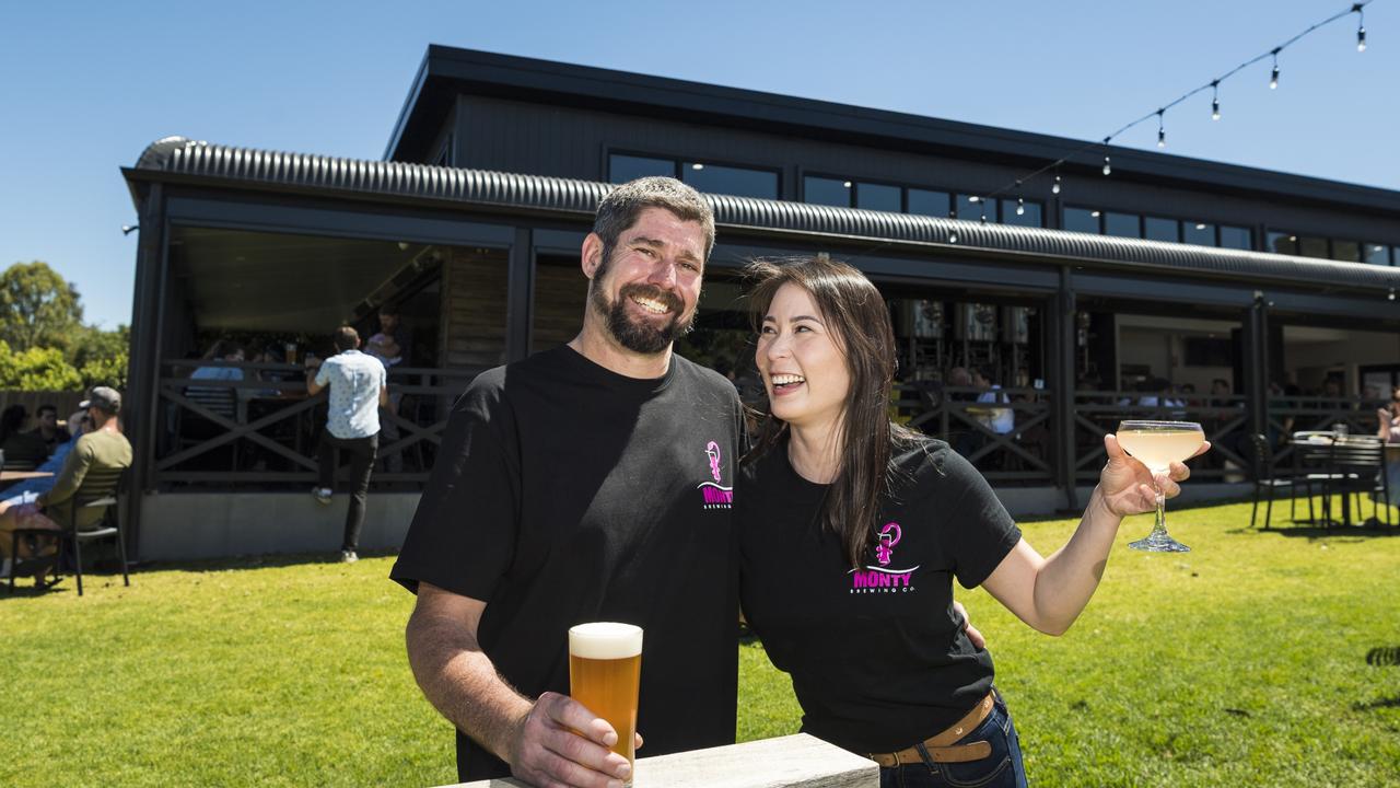 Monty Brewing Co owners Nathan Semmens and Valerie Chua on opening weekend of the Highfields venue, Saturday, October 16, 2021. Picture: Kevin Farmer