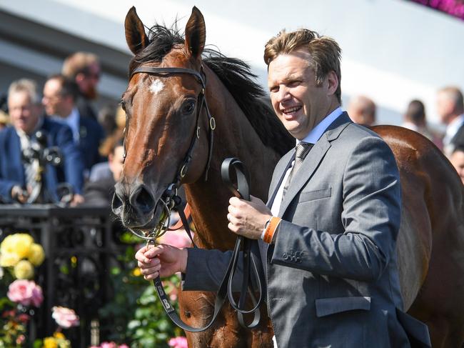 Bjorn Baker after Ozzmosis won the Coolmore Stud Stakes at Flemington Racecourse on November 04, 2023 in Flemington, Australia. (Photo by Reg Ryan/Racing Photos via Getty Images)