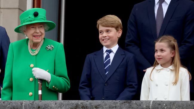 Prince George and Princess Charlotte have some ‘gan-gan’ time at the pageant. Picture: Jonathan Buckmaster/WPA/Getty Images