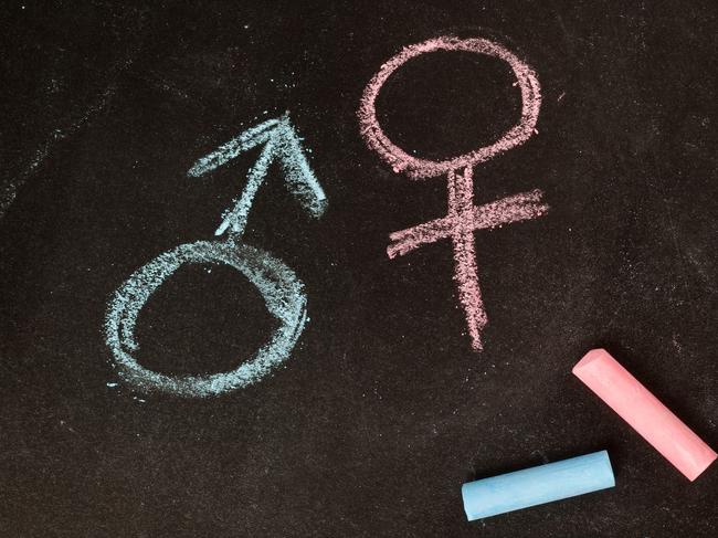 Male and female symbols drawn using chalk on a chalkboard