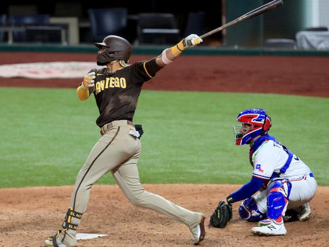 Fernando Tatis Jr sends it deep. Picture: Tom Pennington/Getty Images