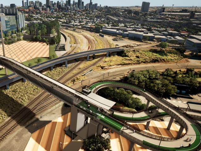 Cross River Rail feature, Courier-Mail, July 17, 2024 - Render - Boggo Road bridge.