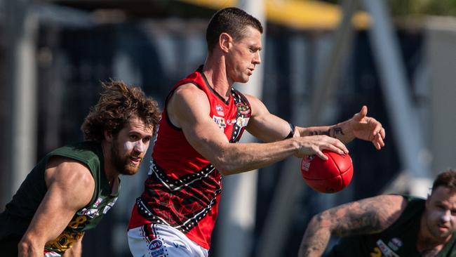 Sam Darley playing in the St Mary's vs Tiwi Bombers match in Round 6 of the 2024-25 NTFL season. Picture: Pema Tamang Pakhrin