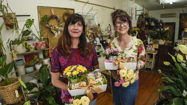 Jodie Morrison from Flowers by Melinda and Jen Andrew from Seaside Sweets. Picture: AAP/ Roy VanDerVegt