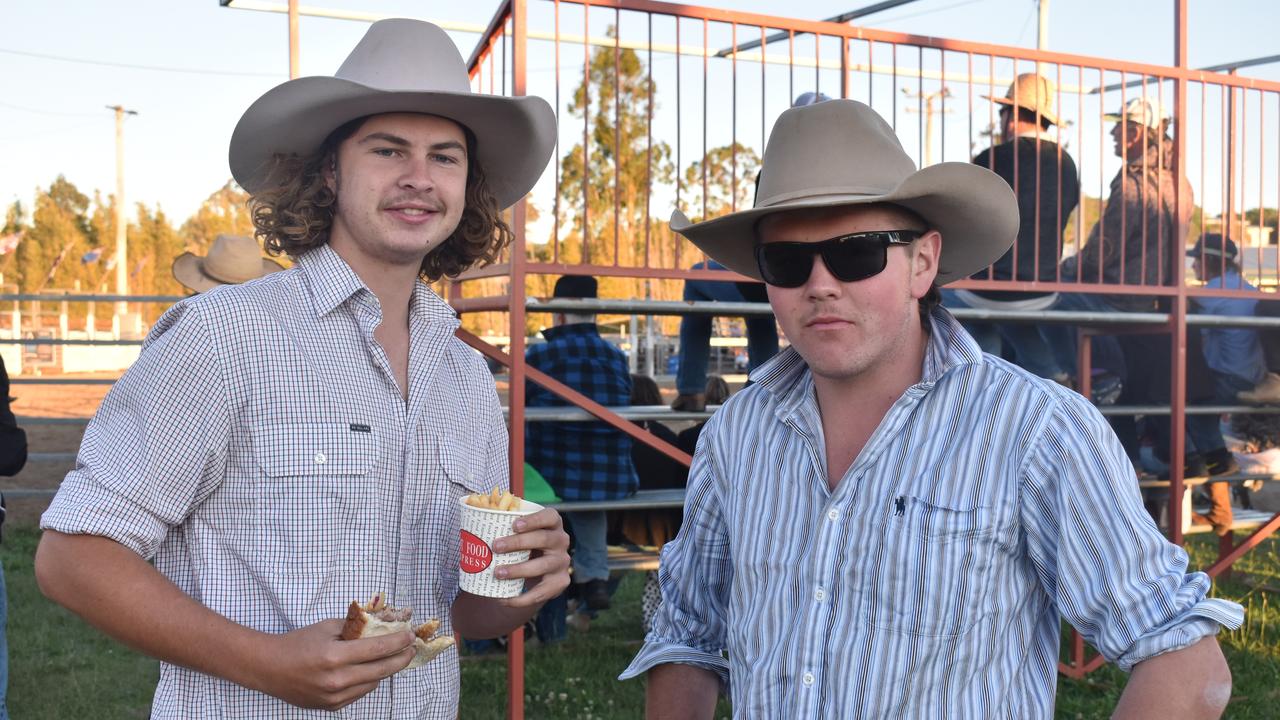 Sam Cheevers and Clay Harkin from Beaudesert at the 2021 Killarney Rodeo. Photo: Madison Mifsud-Ure / Warwick Daily News