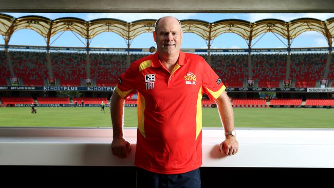 The more traditional coaching shot at Gold Coast’s home ground, Metricon Stadium. Picture: Adam Head.