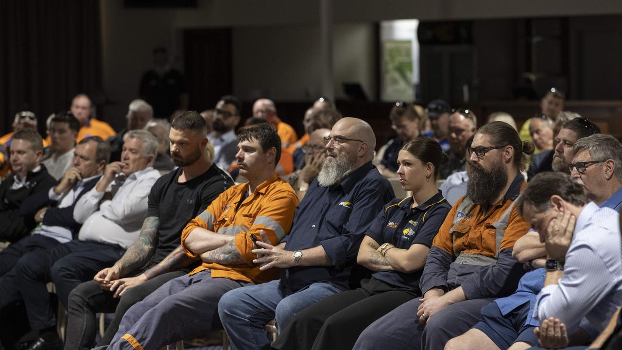 Workers at the OneSteel creditors’ meeting in Whyalla on Monday. Picture: Brett Hartwig