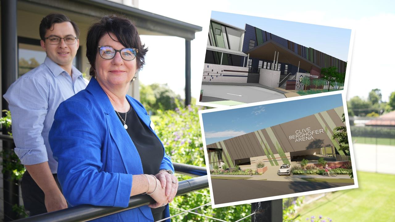 Excited for the expansion of the Clive Berghofer Arena along Herries Street are St Mary's College deputy principal Samantha Parle and St Mary's Old Boys representative Jeremy Cotter.