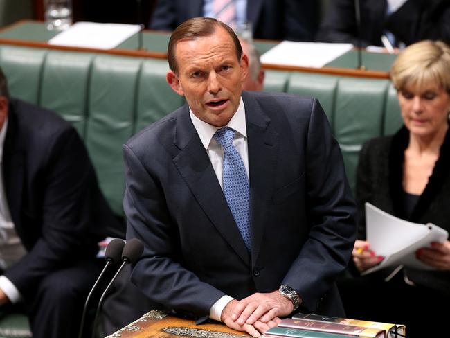 Still pushing for the scheme ... PM Tony Abbott in Question Time in the House of Representatives. Picture: Kym Smith