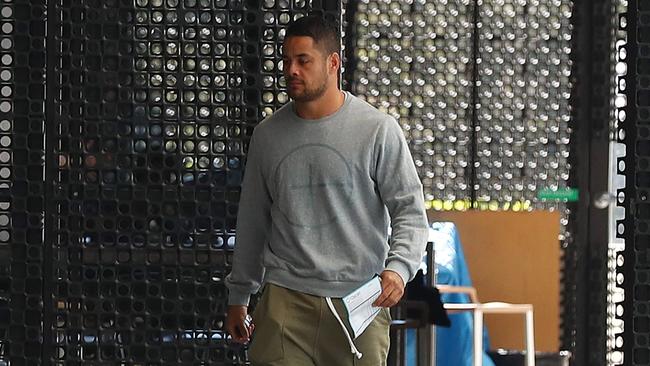 Jarryd Hayne leaves Titans Headquarters on Wednesday.