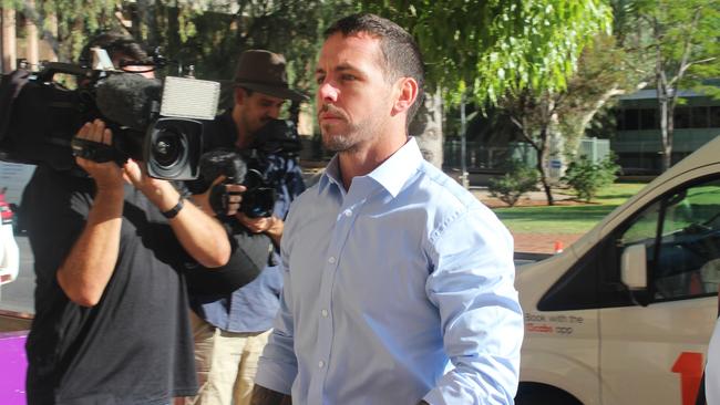 Zachary Rolfe arrives at the Alice Springs Local Court on Thursday for the inquest into the death of Kumanjayi Walker. Picture: Jason Walls