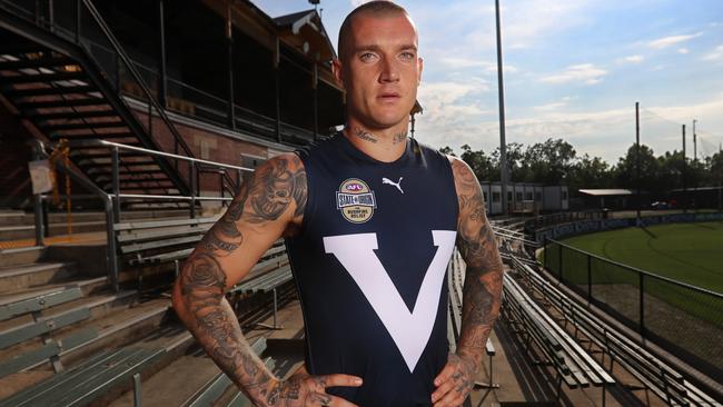 HOLD HERALD SUN PIC DESK. NO NEWS.COM.AU Dustin Martin in the Victorian guernsey for State of Origin for Bushfire Relief, Marvel Stadium – Friday 28 February 2020. Picture: Alex Coppel.