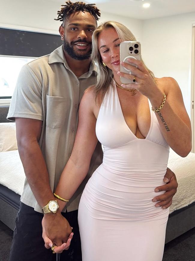 An Instagram post by State of Origin Maroons player Hamiso Tabuai-Fidow with his NRLW girlfriend Jaime Chapman. Source: Instagram.