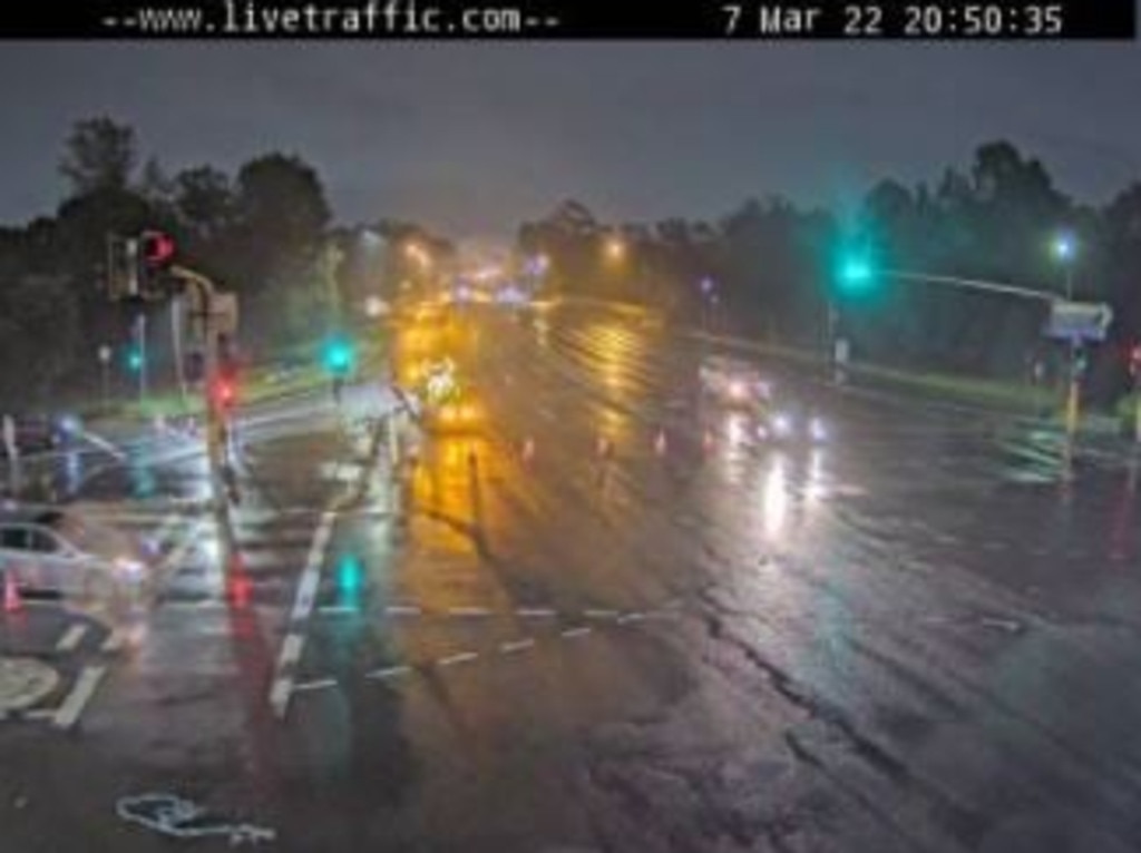 Milperra Road at Henry Lawson Dr was closed by authorities due to the severe weather. Picture: Live Traffic NSW