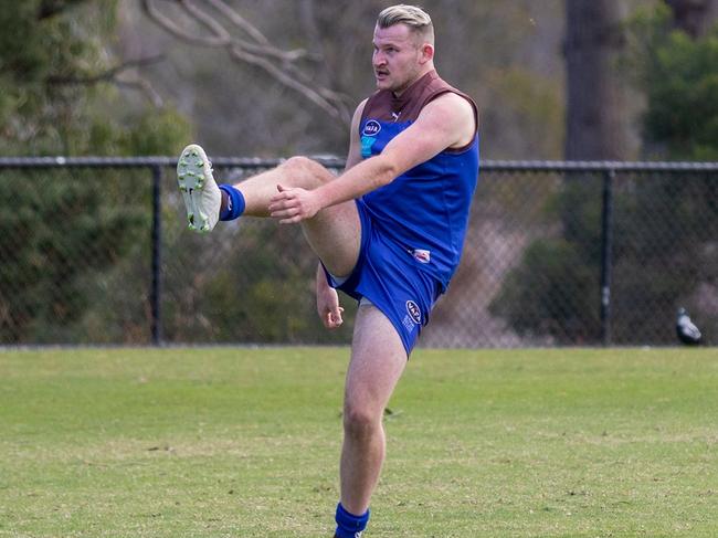 Tyson Jackson kicks a goal in his first game. Picture: Pearcey Presents