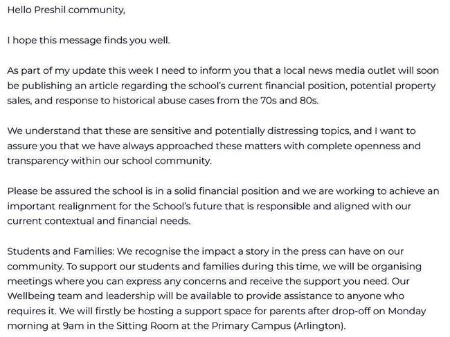 The school’s principal has addressed the situation in a letter to parents.