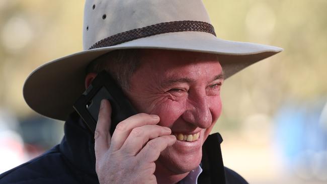 Newly-re-elected member for New England, Barnaby Joyce, celebrates yesterday. Photo: Lyndon Mechielsen