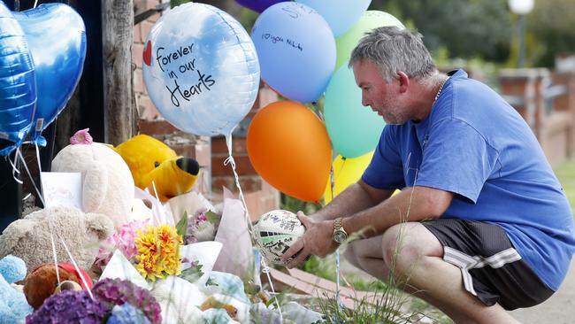 Father Joseph Shorey at the scene on Warne St in Wellington where his two children were killed. Picture: Jonathan Ng