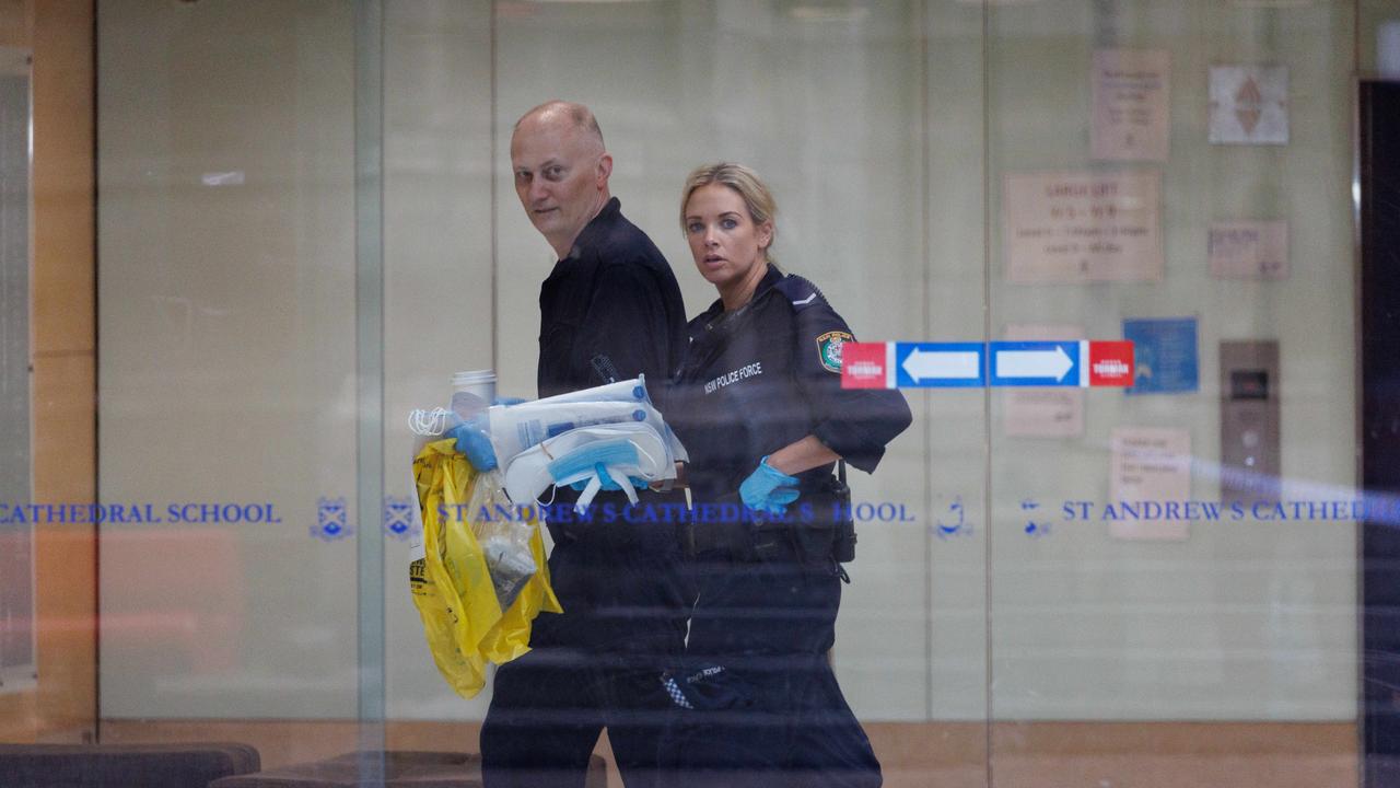 Police comb a St Andrew’s Cathedral School Building for details. Picture: NCA NewsWire / David Swift