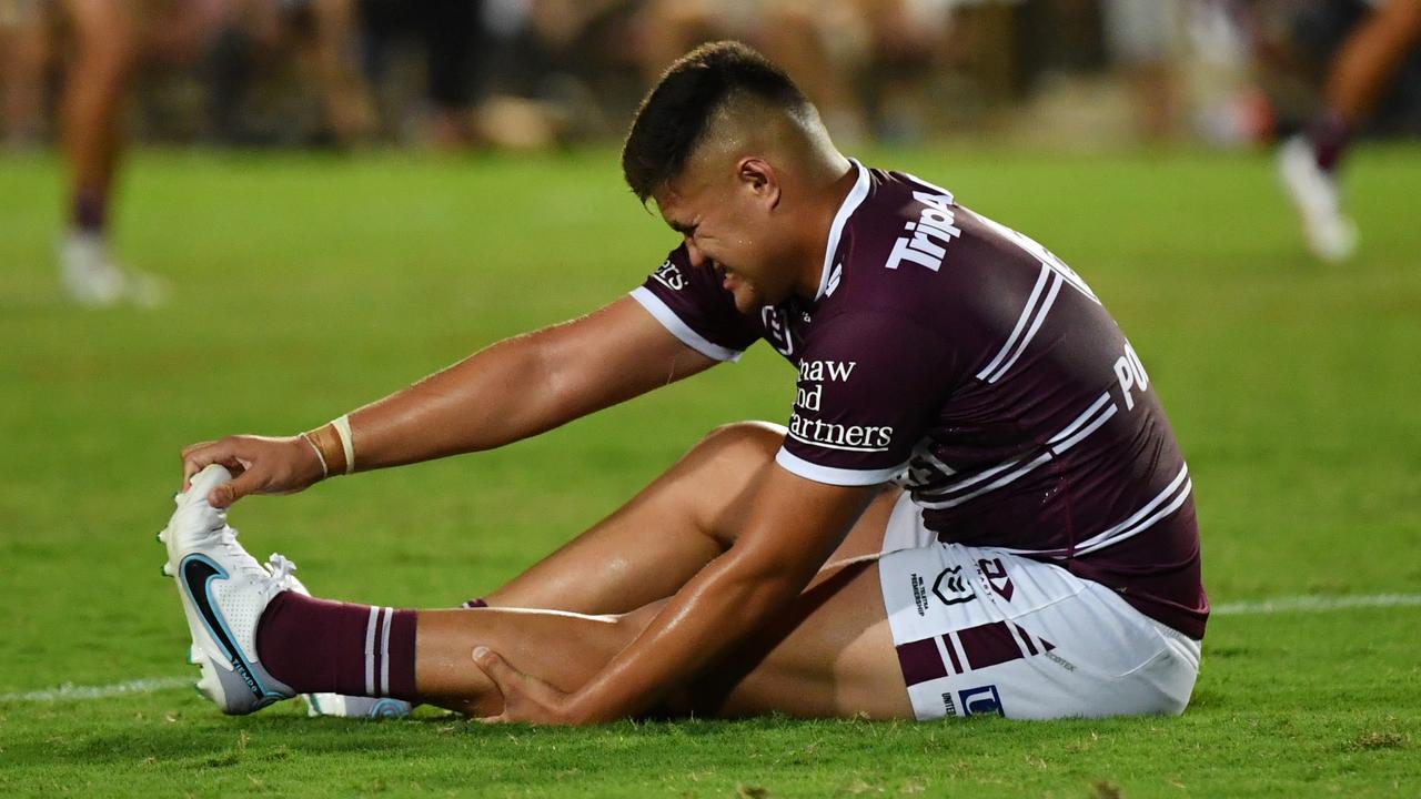 Josh Schuster down with cramp in Round 3. Picture: Getty