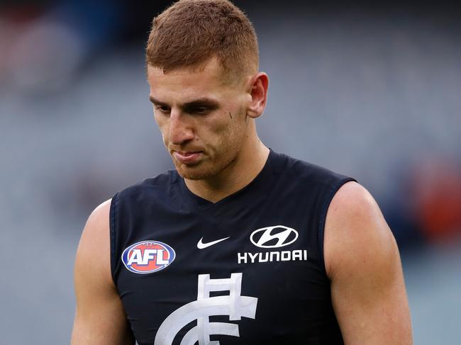 Liam Jones is locked in talks with the Blues over the Covid vaccine. Picture: AFL Media/Getty Images